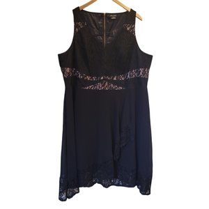CITY CHIC ~ Womens Size XL / 22 ~ BLACK SLEEVELESS LACE APPLIQUE FIT FLARE DRESS